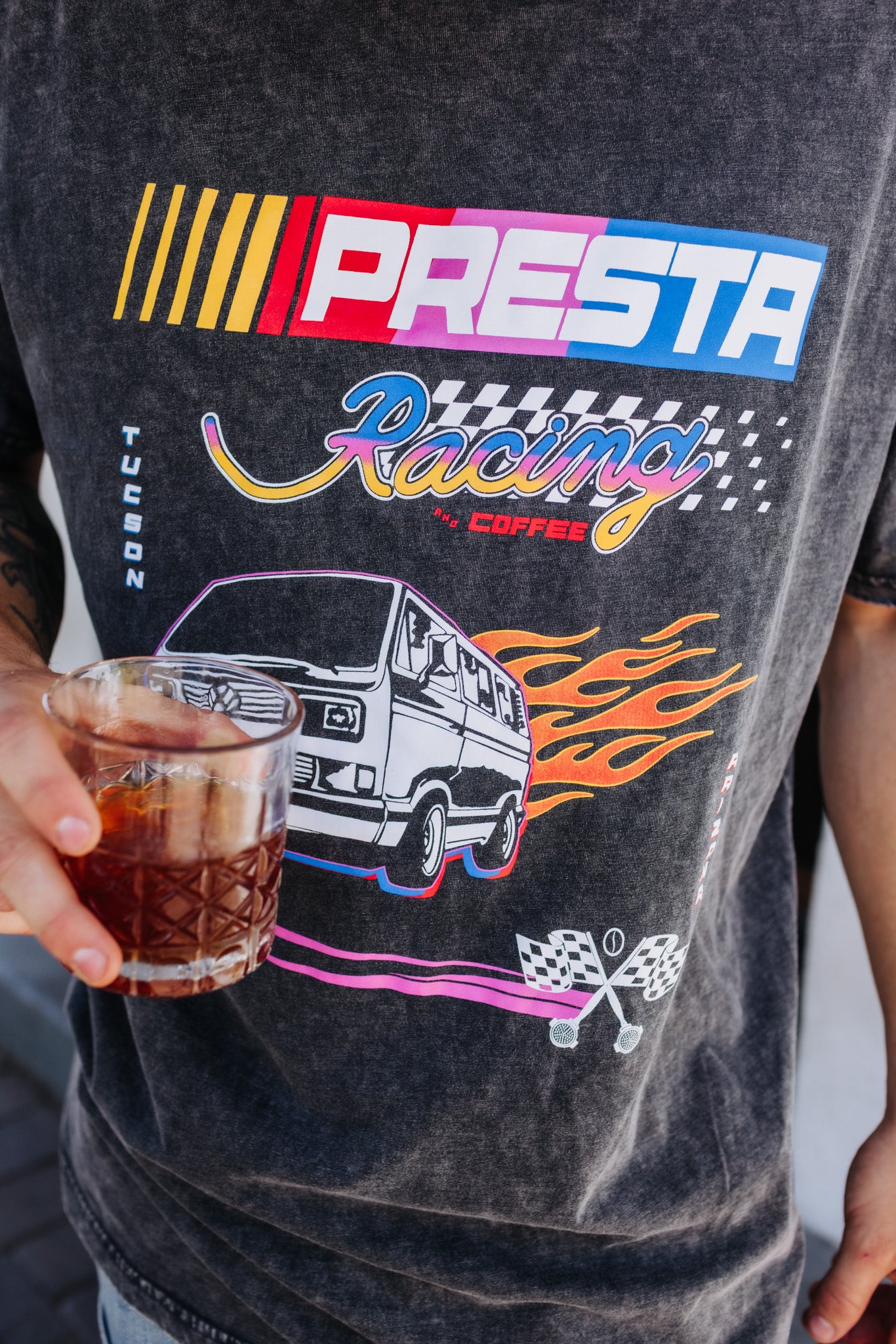 Vintage VW Van on Fire Black T-Shirt