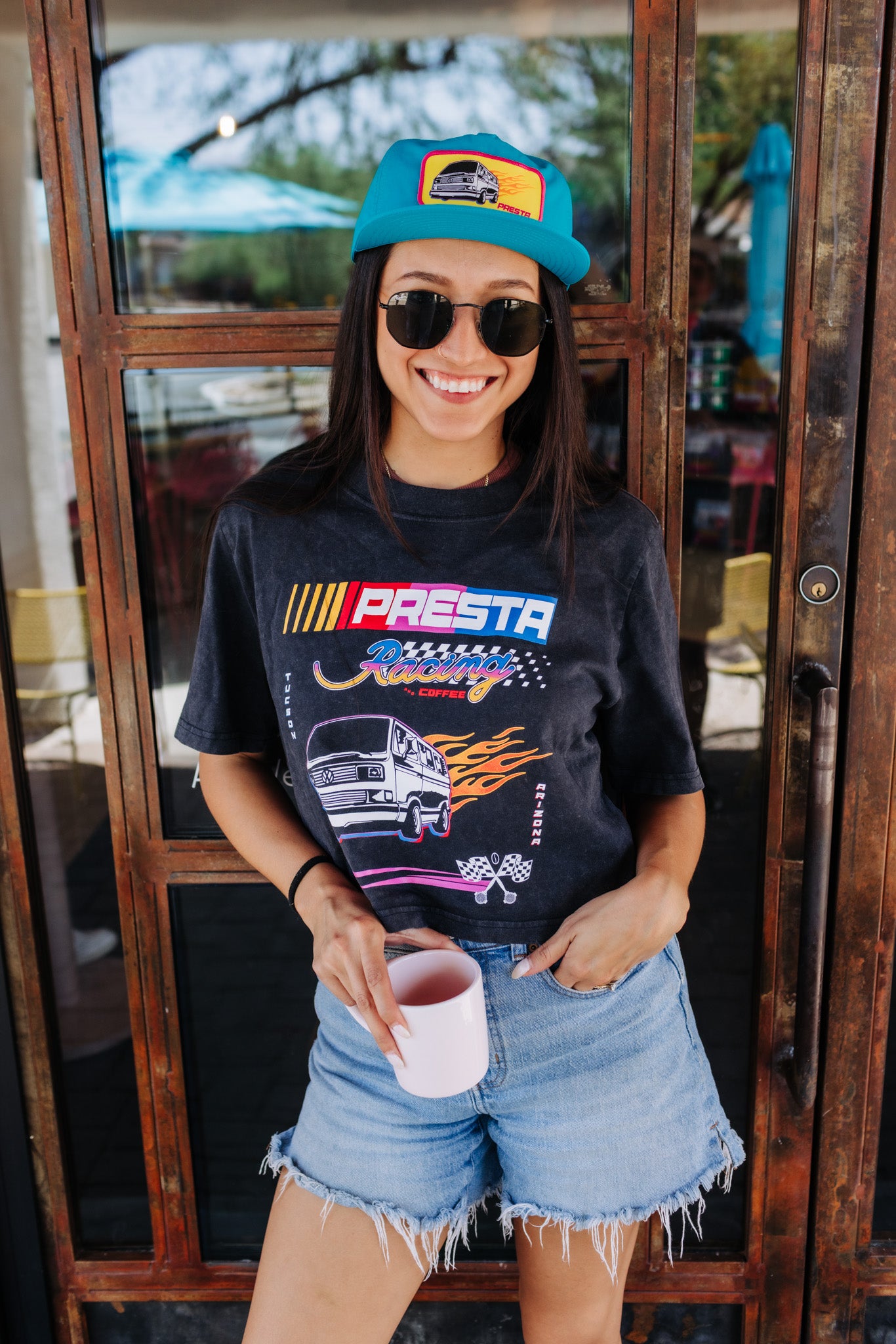 Vintage Black VW Van Fire Crop Tee