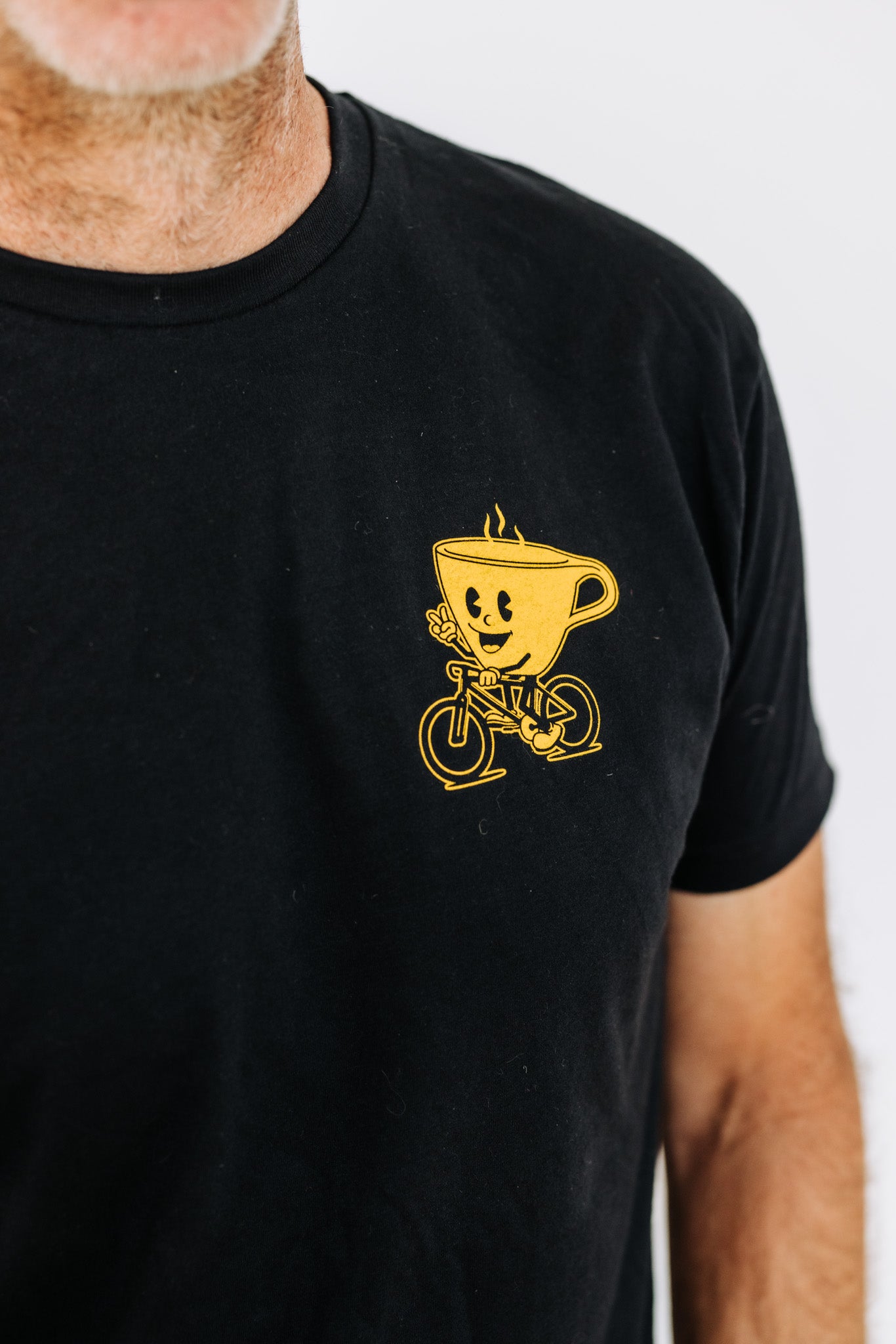 T-Shirt, "Shift Gears, Drink Coffee" Black W/ Yellow Print